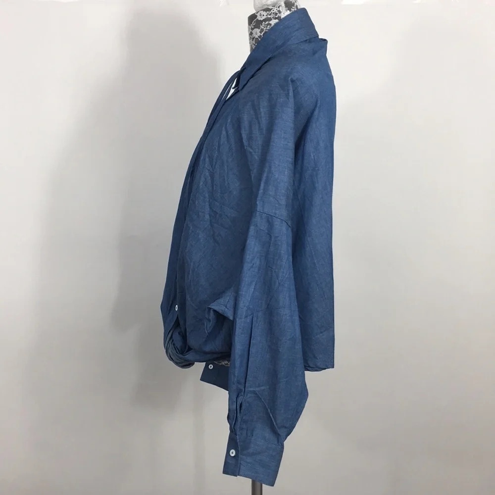 Hayden Blue Chambray‎ Button Down Tie-Waist Shirt M - Picture 4 of 10